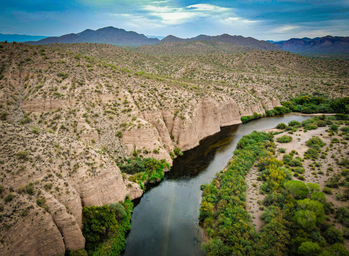 A river from above, flowing through the Arizona desert.